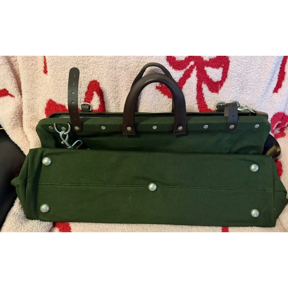 Line of Trade No. 0312 Olive Green Canvas Weekender Travel Bag Leather Trim